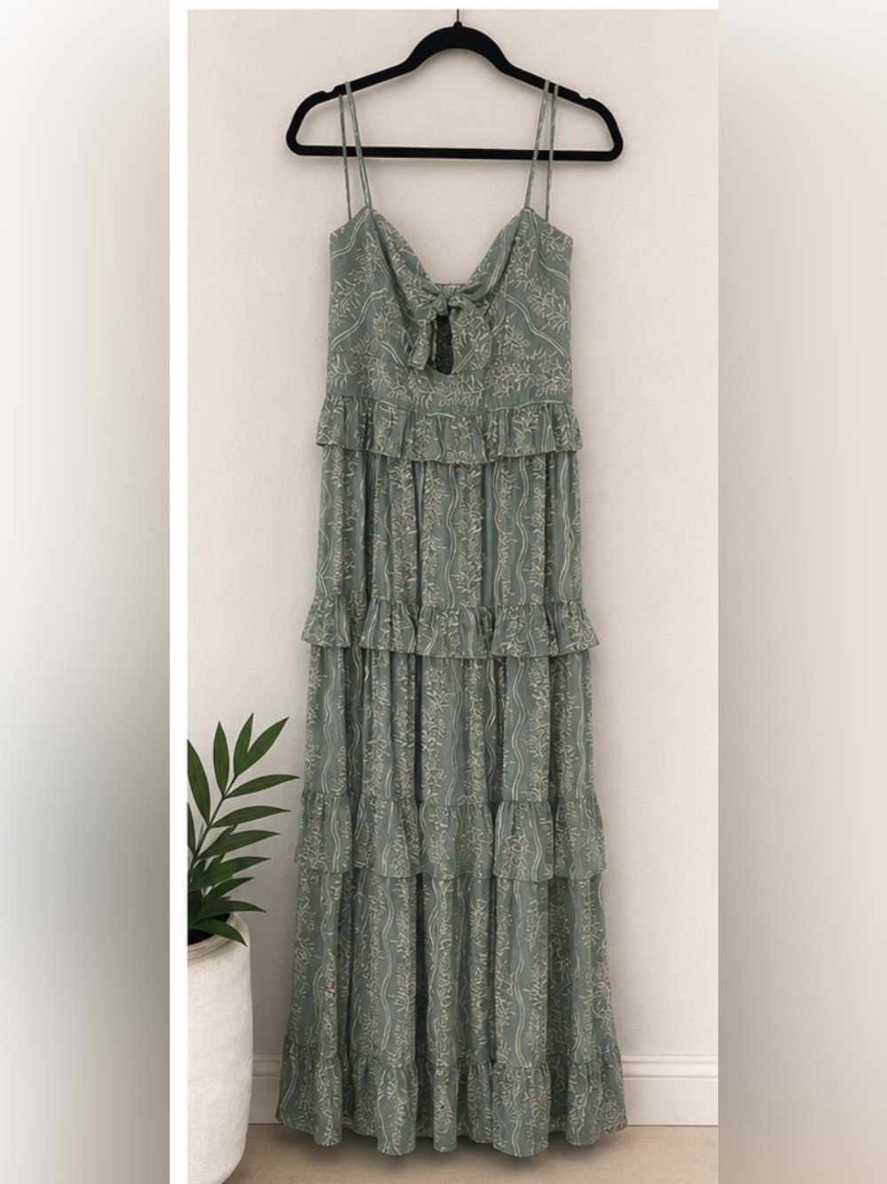 Trixxi Sage Green Paisley Tiered Maxi Dress